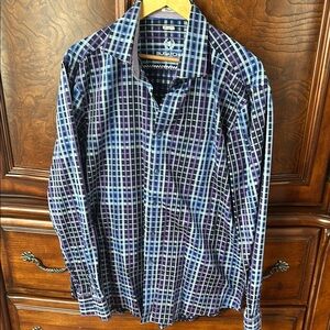 Bugatchi Men's Blue Checkered Shirt